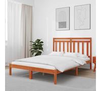 Adaxibro Cadre de lit marron ciré en pin massif 205,5 x 155,5 x 100 cm avec sommier à lattes et tête de lit, cadre de lit stable pour chambre à coucher, sommeil confortable pour 2 personnes
