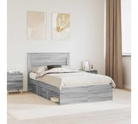 Adaxibro Cadre de lit Sonoma gris en pin massif 135 x 190 cm avec sommier à lattes et coffre de lit pour chambre à coucher et chambre d'amis, cadre de lit stable avec tête de lit et espace de