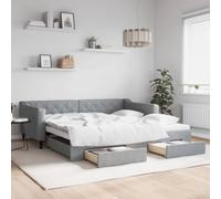 Adaxibro Lit de jour extensible avec tiroirs gris clair 100 x 200 cm en tissu rembourré avec espace de rangement, cadre stable, peu encombrant, pour chambre d'amis et chambre d'enfant, confort