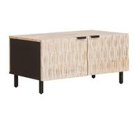 Adaxibro Table basse blanche en bois massif de mangue, 80 x 50 x 40 cm, avec espace de rangement et porte à charnière, table d'appoint rectangulaire pour salon, bureau, salon, peu encombrante et