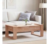 Adaxibro Table basse en teck massif 110 x 60 x 40 cm avec 2 tiroirs, table d'appoint et étagère pour salon, meuble vintage avec espace de rangement et surface de rangement, peu encombrant et