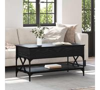 Adaxibro Table basse noire aspect chêne 100 x 50 x 50 cm en bois avec structure en métal, pliable, étagère de rangement, rectangulaire, peu encombrante, pour salon, bureau, salon, canapé d'angle