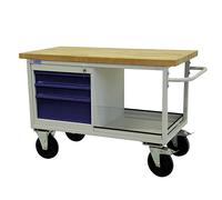 ADB Établi mobile avec 1 étagère, 3 tiroirs, 4 roulettes - Chariot de table - Chariot d'atelier - Accessoires d'atelier - Roulettes et tiroirs gris clair (RAL 7035) et bleu gentiane (RAL 5010)