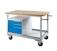 ADB Établi mobile avec 3 tiroirs, charge maximale 500 kg, table de travail, chariot de montage, 1300 x 600 x 850 mm, chariot de table, pour atelier, table d'emballage, mobile avec roulettes, fabriqué