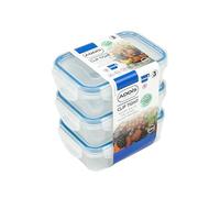 Addis Lot de 3 boîtes hermétiques rectangulaires de 240 ml sans BPA avec couvercle à fermeture facile, transparent