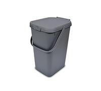 Addis Poubelle de cuisine pour recyclage et stockage général, 18 litres, empilable, avec couvercle à clip et poignée de transport, argent métallisé