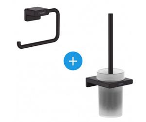 AddStoris Set de porte-papier WC mural + Porte brosse WC mural en verre mat, Noir mat (41771670-Addstoris)