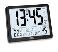 ADE Horloge Radio pilotée | Horloge numérique Murale avec très Grands Chiffres | avec Calendrier, thermomètre intérieur et hygromètre | reveil Station Meteo | à Piles | Noir