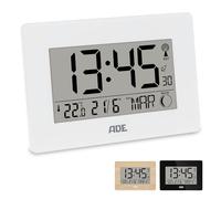 ADE Horloge Radio pilotée numérique | Chiffres XXL | Horloge Murale/de Table Digitale | Affichage de la température | Design Moderne | silencieuse | Calendrier numérique | à Piles | Blanc