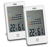 ADE Hygromètre numérique | Alarme visuelle de moisissure | Thermomètre avec affichage de la température | Humidité avec historique de 12 heures | Grand écran LCD | Batterie incluse | Blanc | Lot de 2