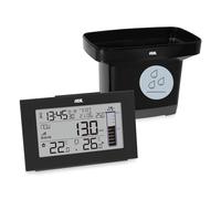 ADE Pluviomètre exterieur jardin | resistant au gel | station météo avec thermomètre interieur et exterieur sans fil | horloge radiopilotée avec 2 heures de reveil | affichage de la date | piles incl.
