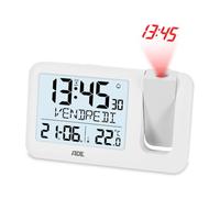 ADE Réveil à projection plafond | horloge radio-pilotée avec température | Réveil projecteur avec calendrier et jour de la semaine : horloge pour chevet, bureau et chambre, sur secteur ou pile | blanc