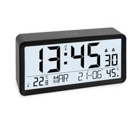 ADE Reveil Matin radiopiloté avec Grand Chiffres | Horloge numerique avec Calendrier | réveil numérique avec temérature et humidité | réveil a Piles | Noir