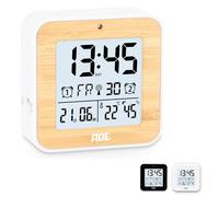 ADE Réveil numérique avec Signal horaire DCF | 2 Heures de réveil | Affichage de la température e humidité | boîtier en Bambou véritable | réveil de Voyage | Fonction Snooze