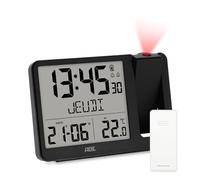 ADE Réveil Radio piloté avec Projection | Horloge numérique avec capteur extérieur | Affichage de la température, Date et Jour de la Semaine en français | câble d'alimentation Inclus | Noir