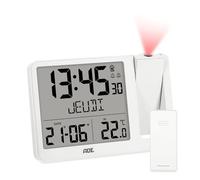 ADE Réveil Radio piloté avec Projection | Horloge numérique avec capteur extérieur | Affichage de la température, Date et Jour de la Semaine en français | câble d'alimentation Inclus | Blanc