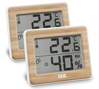 ADE Thermo-hygromètre numérique avec du Vrai Bambou. Thermomètre avec Affichage précis de la température, Hygromètre pour indicateur d'humidité et Zone de Confort, écran LCD | Lot de 2