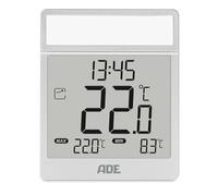ADE Thermomètre numérique de fenêtre extérieur | Autocollant | Thermomètre d'extérieur résistant aux intempéries IPX4 | Avec heure | Enregistrement de la température minimale et maximale | Argent