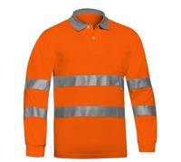 Adeepi Polo HV Orange | Haute-Visibilité | Manches Longues | Tissu Respirant COOLDRY | Poche Poitrine | Bandes réfléchissantes | Protection UV | Usage Professionnel | Orange Fluo | De XS au 4XL