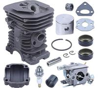 Adefol 38 mm Cylindre Piston Kit Carburateur pour Husqvarna 36 41 136 137 141 pour Tronçonneuse Pièces Détachées Remplace 530069940 530071987 avec Joint Huile Bougie D'allumage