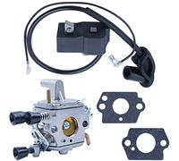 Adefol Carburateur et Bobine d'allumage pour Stihl FS120 FS200 FS250 FS300 FS350 Debroussailleuse, Carburateur + Module de Bobine Allumage + Câble + Joints de Carburateur Kit 5 en 1