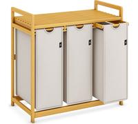 Adel Dream Panier à linge avec cadre en bambou, 150 l, 3 compartiments,Collecteur de linge en bambou,laundry baskets,design arqué Trieur à linge Gris clair