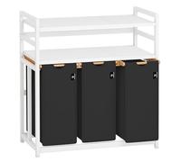 AdelDream - Panier à linge - 150 l - 3 compartiments - 2 étagères - Bambou