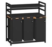 AdelDream - Panier à linge - 150 l - 3 compartiments - 2 étagères - Bambou | Panier à linge avec 3 compartiments de 50 l, extensible, amovible, cadre en bambou noir, sacs à linge noirs