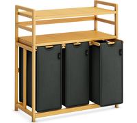 AdelDream Panier à linge 150 l 3 compartiments 2 étagères sac à linge extensible et amovible, collecteur de linge en bambou
