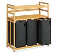 AdelDream Panier à linge 150 l 3 compartiments 2 étagères sac à linge extensible et amovible, collecteur de linge en bambou