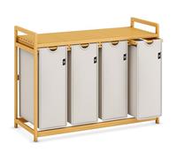 Adel Dream Panier à linge avec cadre en bambou, 200 l, 4 compartiments, sac à linge extensible et amovible, collecteur de linge,laundry baskets,Bambou Gris clair