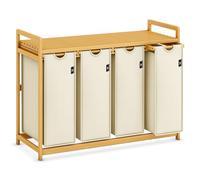 AdelDream Panier à linge avec cadre en bambou 200L 4 compartiments sac à linge extensible et amovible collecteur de linge laundry baskets Beige