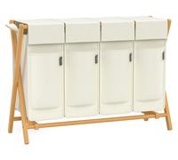 AdelDream Panier à linge 4 compartiments,200L,Collecteur de linge en bambou Système de tri du linge en X Beige