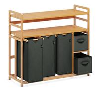 AdelDream - Panier à linge - 5 compartiments - 2 étagères - 190 l - Avec panier - Avec 3 sacs à linge et 2 boîtes en tissu - Sac à linge en bambou - Gris foncé