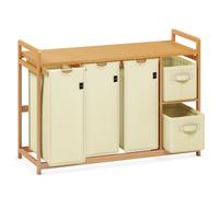 AdelDream Panier à linge 5 compartiments Collecteur de linge 190L Avec corbeille Trieur de linge avec 3 sacs à linge & 2 boîtes en tissu avec étagère Sac à linge Beige
