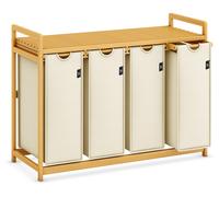 AdelDream Panier à linge avec cadre en bambou 200L 4 compartiments sac à linge extensible et amovible collecteur de linge laundry baskets Beige