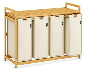 AdelDream Panier à linge avec cadre en bambou 200L 4 compartiments sac à linge extensible et amovible collecteur de linge laundry baskets Beige