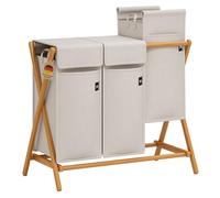 Adeldream Panier à Linge Bambou Pliant 3 Compartiments en Forme de X 150 L | Panier à linge à 3 compartiments Idéal pour la chambre, la buanderie, la salle de bains ou le dressing,Gris Clair