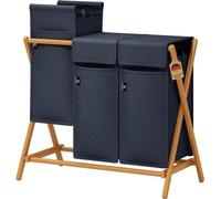 AdelDream Panier à linge en forme de X en bambou avec 3 compartiments et une capacité de 150 litres