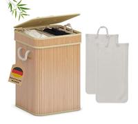 AdelDream - Panier à linge pliable en bambou - Avec couvercle - Pour chambre à coucher, salle de bain et buanderie - 100 l - Couleur bois d'origine