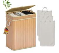 AdelDream Panier à linge, pliable, en bambou, avec couvercle, pour chambre à coucher, salle de bain et buanderie, 150 l, couleur bois d'origine