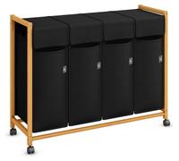 AdelDream Panier à linge Trieur de vêtements, sur roulettes 4 compartiments Chariot à linge avec poches amovibles Collecteur de vêtements Bambou 200L Noir
