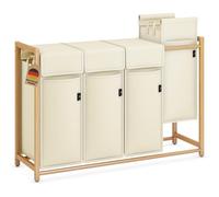 AdelDream Panier à linge Trieur de vêtements, sur roulettes 4 compartiments Chariot à linge avec poches amovibles Collecteur de vêtements Bambou 200L Beige