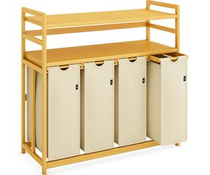 AdelDream Trieur à linge avec étagères 4 compartiments 2 étagères Panier à linge en bambou 200L Laundry Basket Panier à linge pour objets