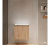Adema Cadence Ensemble de meuble de salle de bains - 60x55x40cm - peu profond - 2 portes - sans poignées - lavabo - 1 trou de robinet - céramique - chêne rustique SW1475753/SW7115