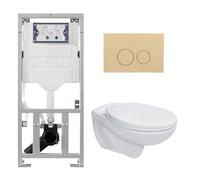 Adema Classico ensemble WC composé de réservoir encastré et cuvette, abattant WC basic et plaque de commande beige - boutons ronds - blanc SW1152613/SW1102365/0701131