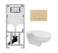 Adema Classico Ensemble WC composé de réservoir encastré et cuvette, abattant WC basic et plaque de commande beige - boutons rectangulaires - blanc SW1152613/SW1102366/0701131