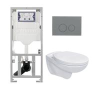 Adema Classico Ensemble WC composé de réservoir encastré et cuvette, abattant WC basic et plaque de commande gris clair - boutons ronds - blanc SW1152613/SW1102374/0701131