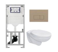 Adema Classico Ensemble WC - réservoir encastré - cuvette WC - abattant WC basic - plaque de commande boutons rectangulaires taupe - blanc SW1152613/SW1102379/0701131