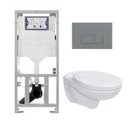 Adema Classico Ensemble WC - réservoir encastré - cuvette WC - abattant WC basic - plaque de commande boutons rectangulaires gris clair - blanc SW1152613/SW1102377/0701131